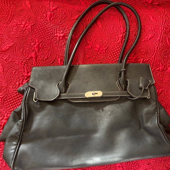 Pleather satchel with nylon lining and baseball top stitching - Picture 1 of 16